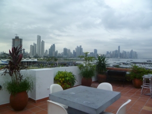 The Panama City skyline from the rooftop terrace of the house where I'm staying.